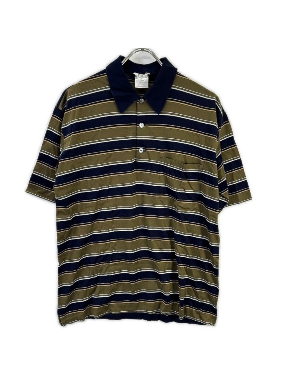 Hermes Khaki Navy Cotton Border Polo